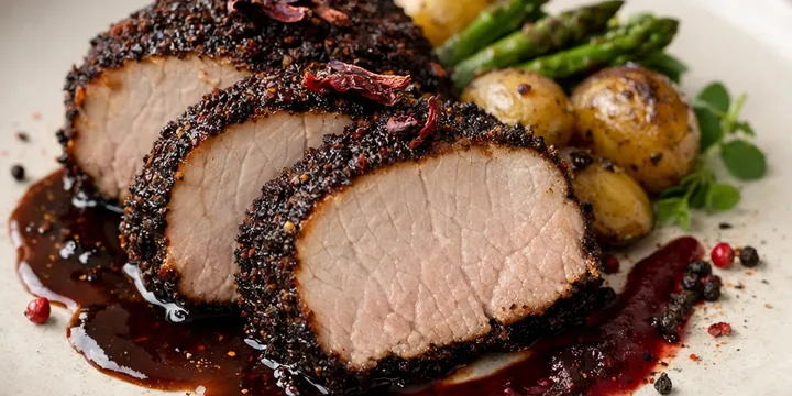 Lombo de Porco com Crosta de Café e Hibisco Defumado — Receita Única