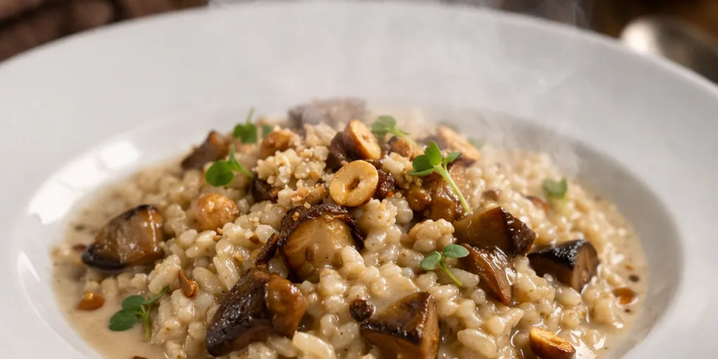 Arroz meloso de boletus con leche de avellana tostada y humo de té — truco secreto