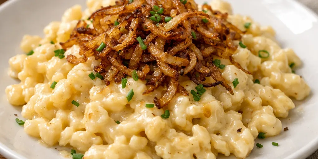 Käsespätzle – klassische, cremige Alltags-Käsespätzle mit Röstzwiebeln