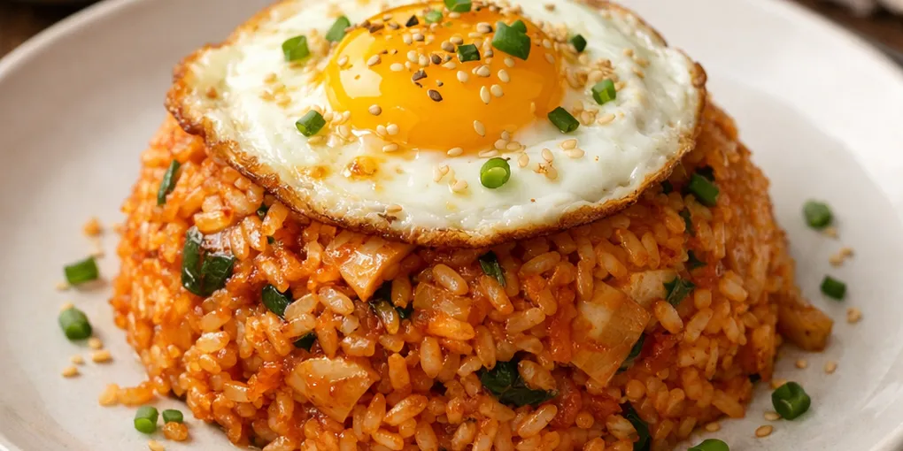 김치볶음밥 — 고소한 참기름 계란 반숙 토핑으로 완성하는 집밥 레시피